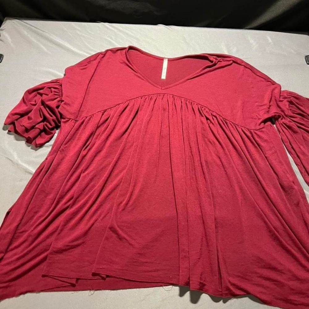 Rachel Kate‎ Womens XL Burgundy Red Babydoll Tunic V-Neck Ruffle Bell Sleeve Top